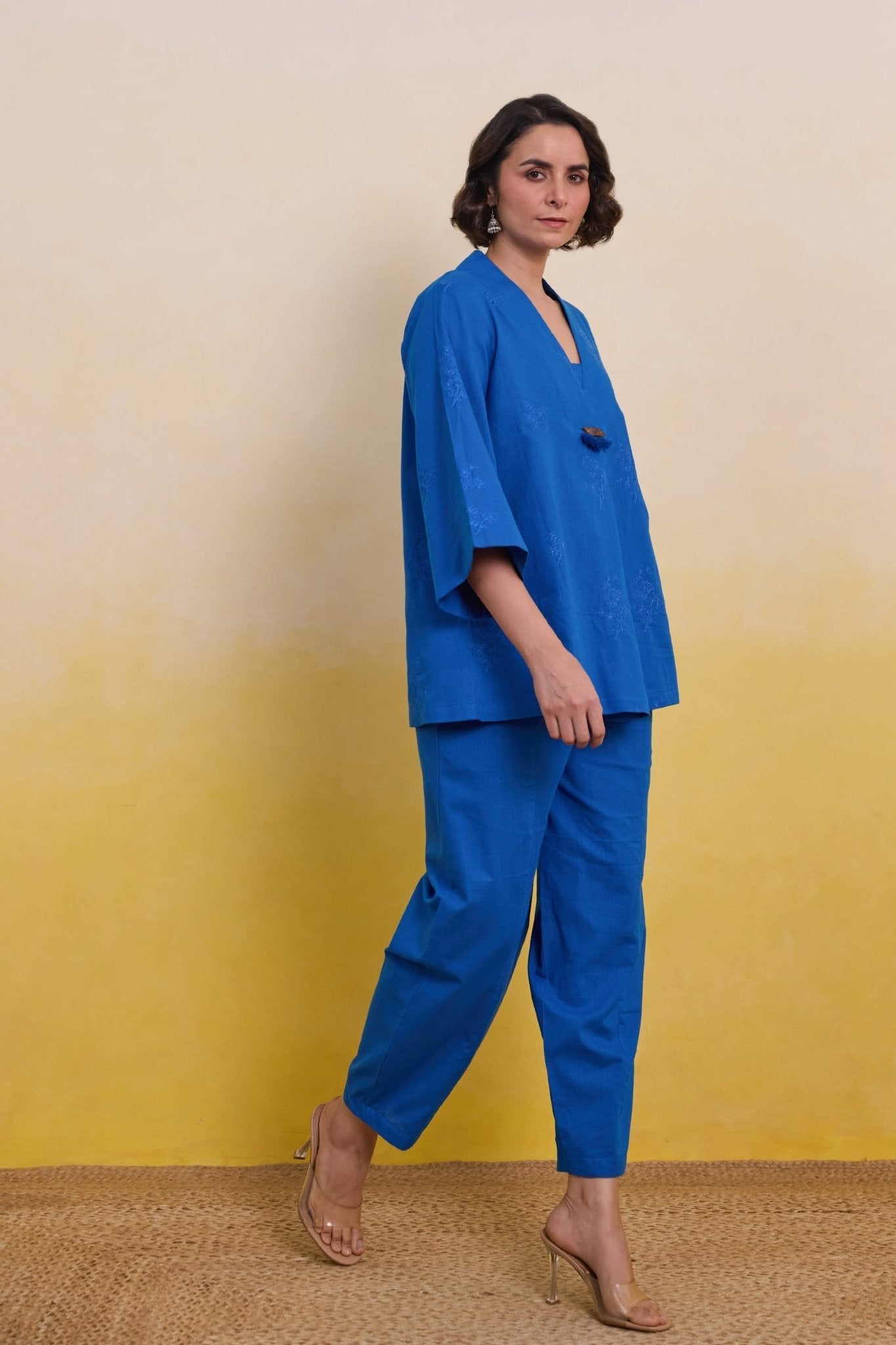 Playful royal blue embroidered co ord