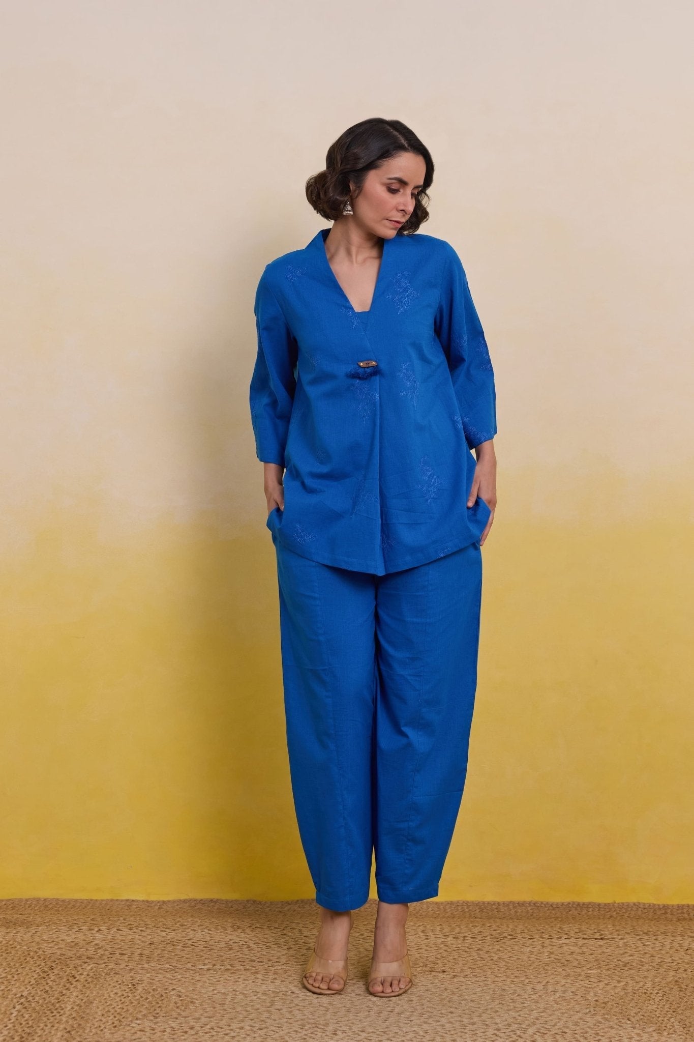 Playful royal blue embroidered co ord