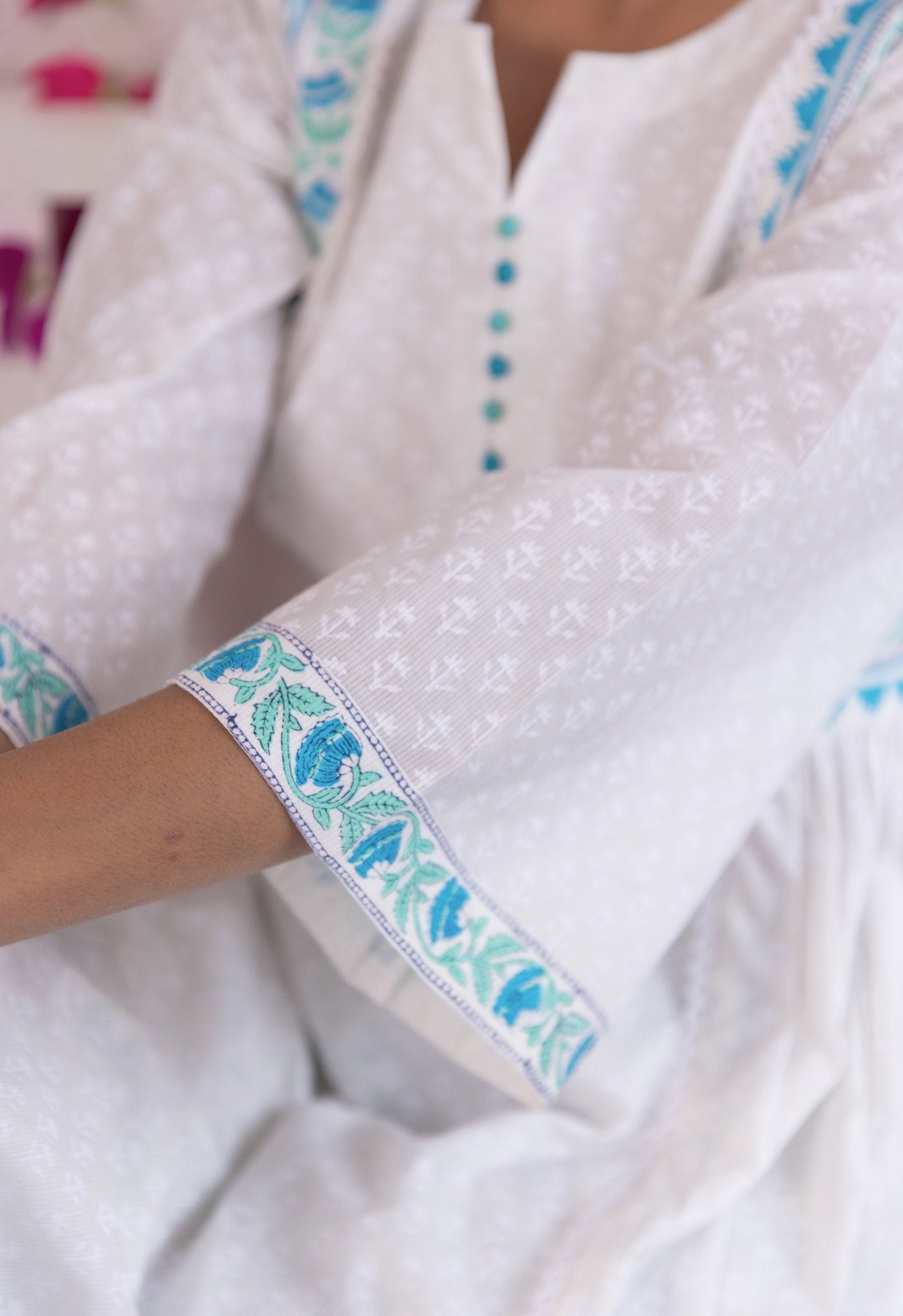 WHITE HAND BLOCK KHADDI PRINTED COORD SET