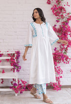 WHITE HAND BLOCK KHADDI PRINTED COORD SET