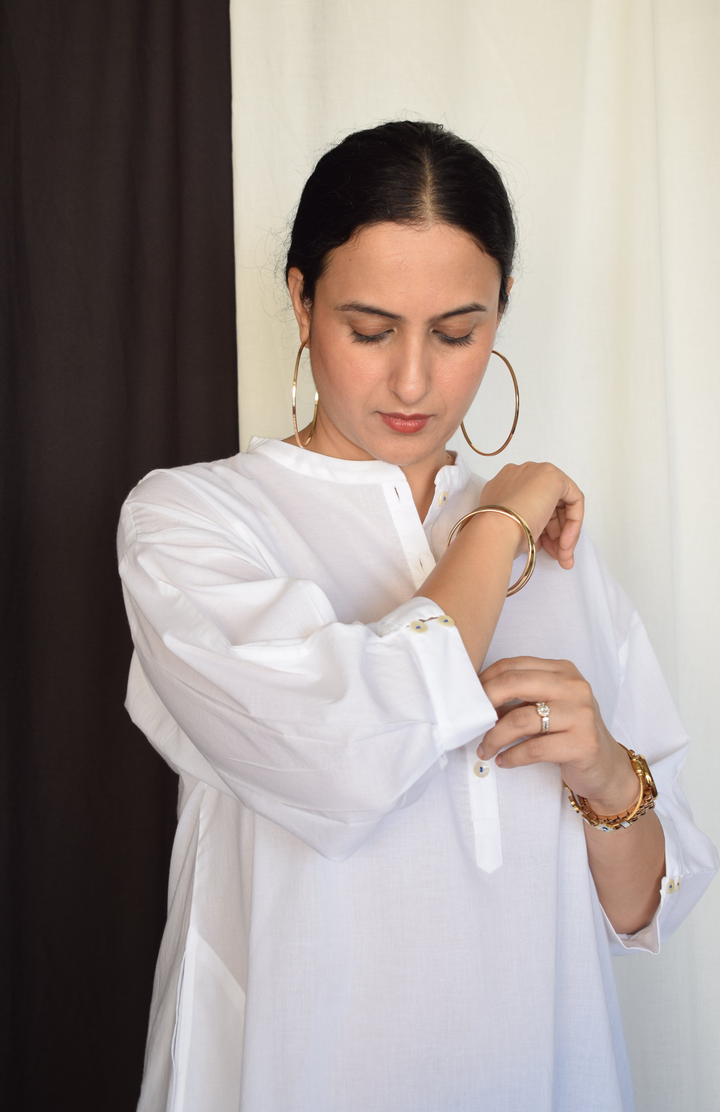 Sunkissed White Antifit Kurta with Hand-Block Printed Pants